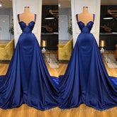 Chic Royal Blue Straps Sweetheart Semi Formal Prom Dress Overskirt With Detachable Train
